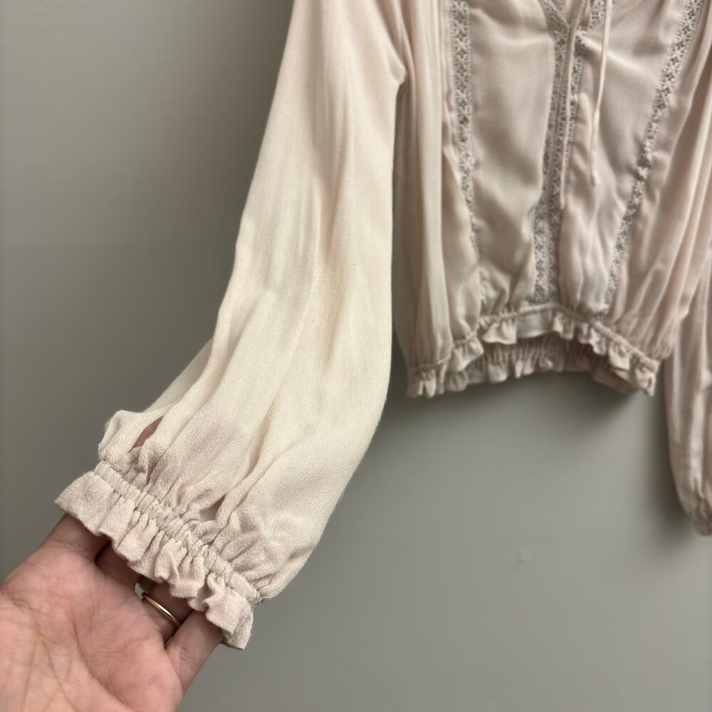 Off Shoulder Milkmaid Peasant Long Sleeve Ruffle Blush Pink Coquette Top Size XS - Picture 4 of 9